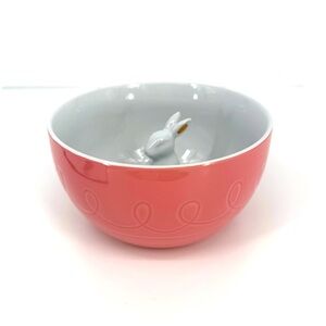 Threshold Pink White Bunny Rabbit Stoneware Bowl NWT